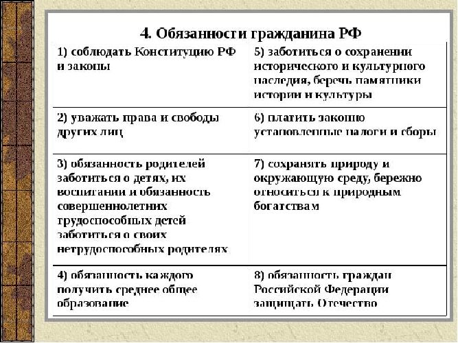 Конституционные обязанности гражданина РФ